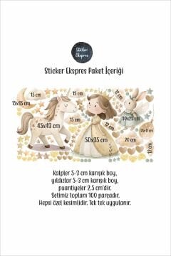 Bohem Unicorn Ve Prenses Çocuk Odası Duvar Sticker Seti
