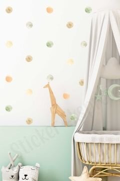 5 Cm Terra Puantiyeler Çocuk Odası Duvar Sticker Seti Puantiye Etiket