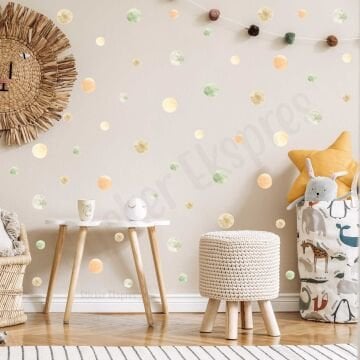 5 Ve 3 Cm Terra Puantiyeler Çocuk Odası Duvar Sticker Seti Puantiye Etiket