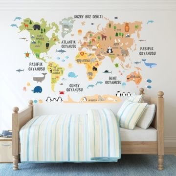 Türkçe Dünya Haritası Sticker Softy