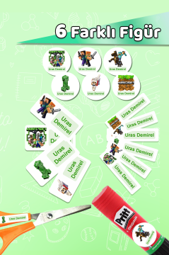 Okul Etiketi Minecraft Kalem Defter Etiketi Özel İsim Yazılabilen Etiket 245 Adet