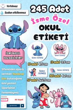 Okul Etiketi Stitch Kalem Defter Etiketi Özel İsim Yazılabilen Etiket 245 Adet
