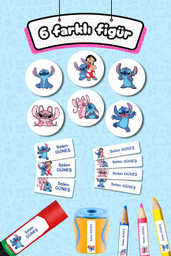 Okul Etiketi Stitch Kalem Defter Etiketi Özel İsim Yazılabilen Etiket 245 Adet
