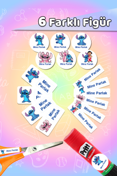 Okul Etiketi Stitch Kalem Defter Etiketi Özel İsim Yazılabilen Etiket 245 Adet