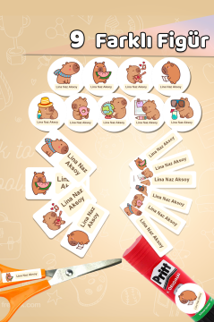 Okul Etiketi Capybara Kapibara Kalem Defter Etiketi Özel İsim Yazılabilen Etiket 245 Adet