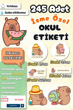 Okul Etiketi Capybara Kapibara Kalem Defter Etiketi Özel İsim Yazılabilen Etiket 245 Adet