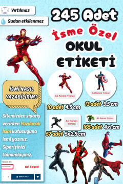 Okul Etiketi Marvel Avengers Kalem Defter Etiketi Özel İsim Yazılabilen Etiket 245 Adet