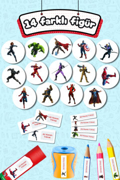 Okul Etiketi Marvel Avengers Kalem Defter Etiketi Özel İsim Yazılabilen Etiket 245 Adet