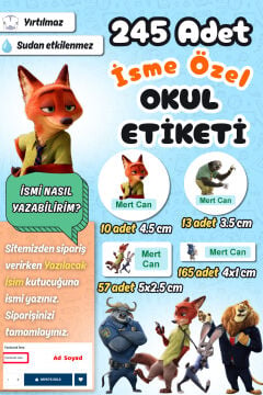 Okul Etiketi Zootopia Zootropolis Kalem Defter Etiketi Özel İsim Yazılabilen Etiket 245 Adet