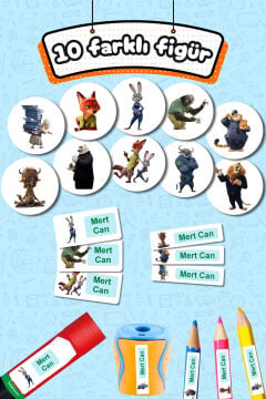 Okul Etiketi Zootopia Zootropolis Kalem Defter Etiketi Özel İsim Yazılabilen Etiket 245 Adet