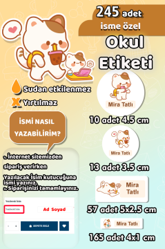 Okul Etiketi Sevimli Kediler Kedi Temalı Kalem Defter Etiketi Özel İsim Yazılabilen Etiket 245 Adet