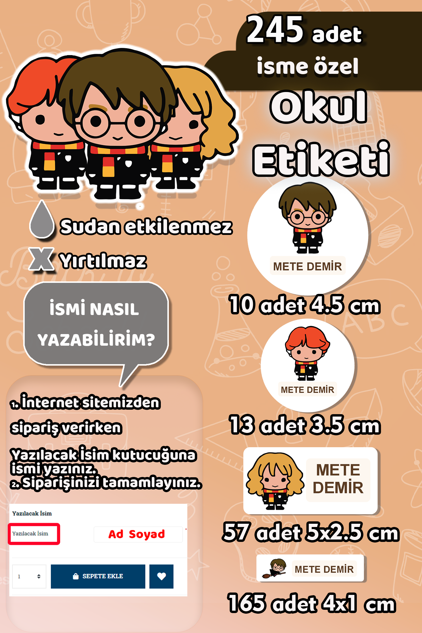Okul Etiketi Harry Potter Kalem Defter Etiketi Özel İsim Yazılabilen Etiket 245 Adet