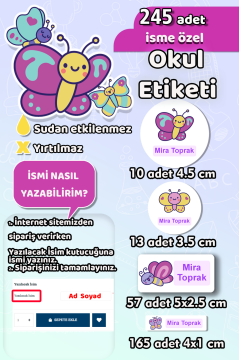 Okul Etiketi Sevimli Kelebek Temalı Kalem Defter Etiketi Özel İsim Yazılabilen Etiket 245 Adet
