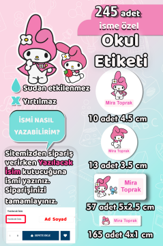 Okul Etiketi My Melody Temalı Kalem Defter Etiketi Özel İsim Yazılabilen Etiket 245 Adet