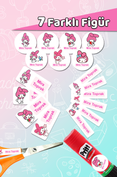 Okul Etiketi My Melody Temalı Kalem Defter Etiketi Özel İsim Yazılabilen Etiket 245 Adet