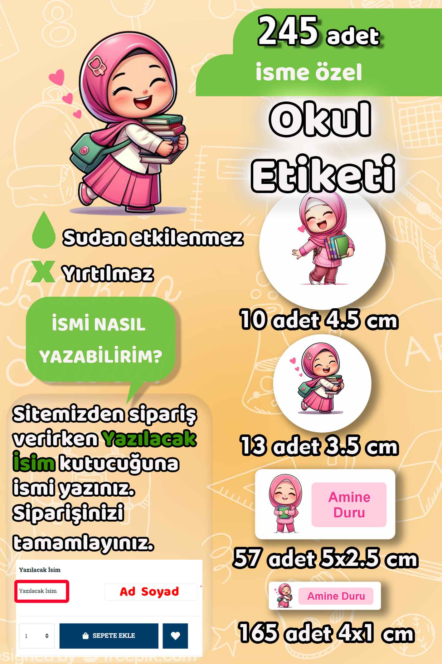 Okul Etiketi Kitap Seven Kızlar Kalem Defter Etiketi 245 Adet İsim Etiketi