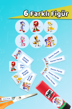 Okul Etiketi Sonic Temalı Kalem Defter Etiketi Özel İsim Yazılabilen Etiket 245 Adet İsim Etiketi