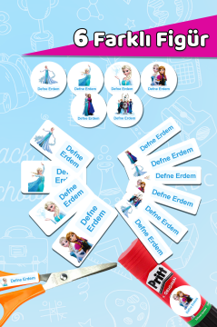 Okul Etiketi Elsa Frozen Temalı Kalem Defter Etiketi Özel İsim Yazılabilen Etiket 245 Adet