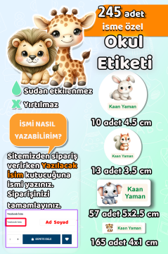 Okul Etiketi Sevimli Hayvanlar Temalı Kalem Defter Etiketi Özel İsim Yazılabilen Etiket 245 Adet
