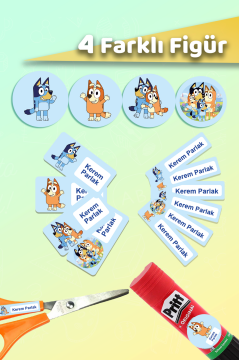 Okul Etiketi Bluey Temalı Kalem Defter Etiketi Özel İsim Yazılabilen Etiket 245 Adet İsim Etiketi