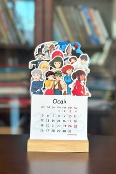 2026 Studio Ghibli Miyazaki Temalı Ahşap Standlı Özel Tasarım Takvim 2026 Masa Takvimi Hediye