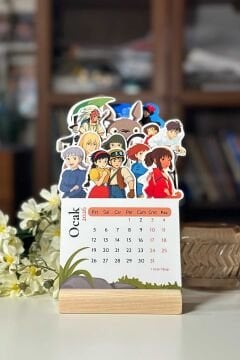 2026 Studio Ghibli Miyazaki Temalı Ahşap Standlı Özel Tasarım Takvim 2026 Masa Takvimi Hediye