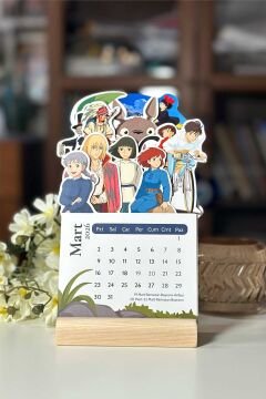 2026 Studio Ghibli Miyazaki Temalı Ahşap Standlı Özel Tasarım Takvim 2026 Masa Takvimi Hediye
