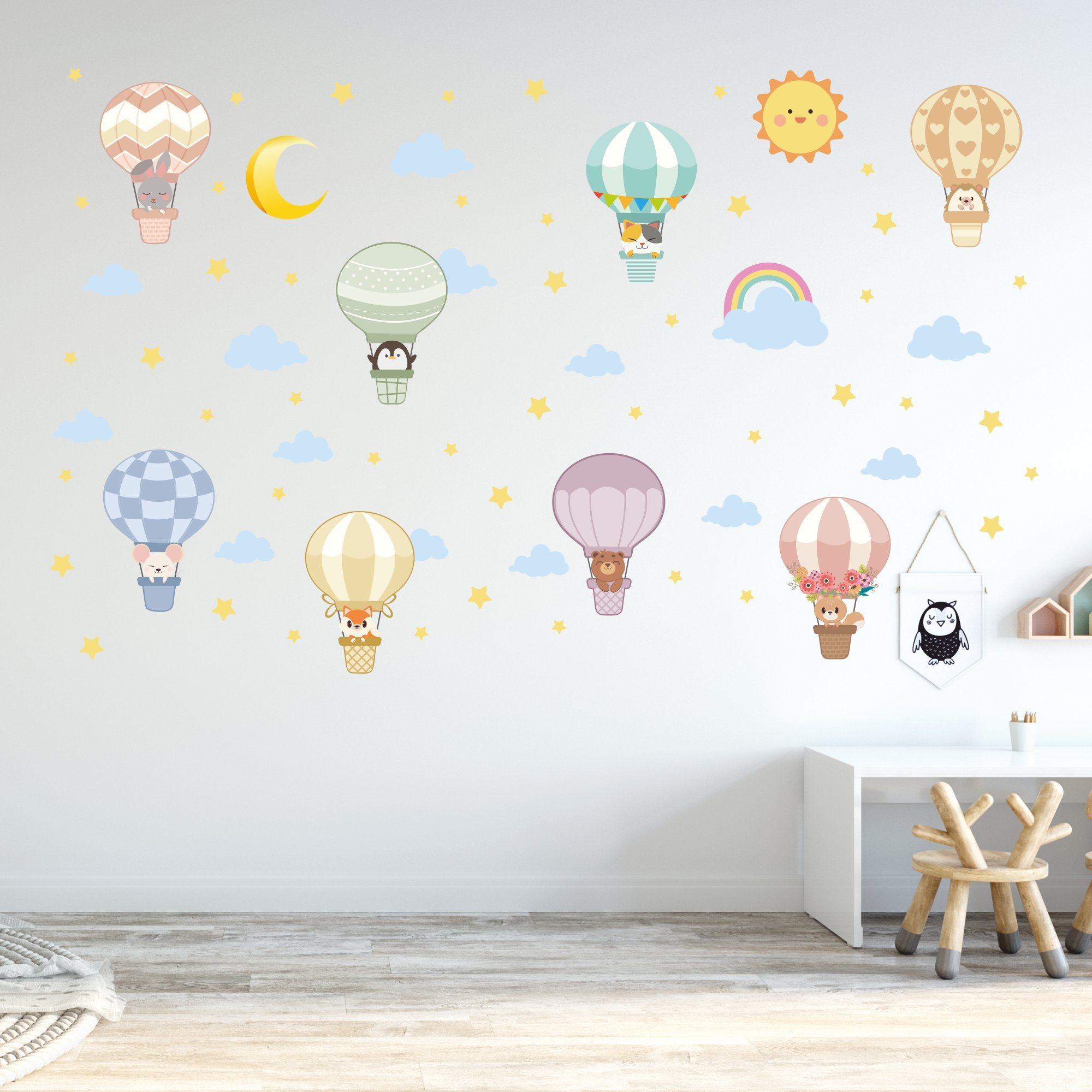 Soft Mavi Bulutlu Çoklu Balonda Hayvanlar Sticker Set