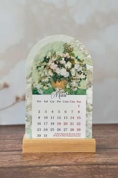 2026 Van Gogh Temalı Ahşap Standlı Özel Tasarım Takvim 2026 Masa Takvimi Hediye