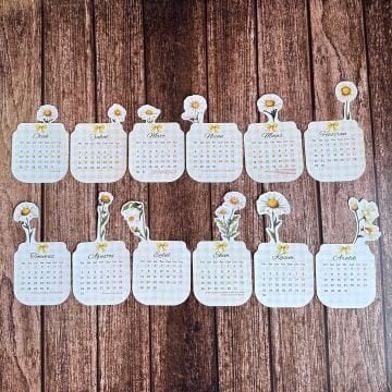 2026 Papatya Desenli Ahşap Standlı Özel Tasarım Takvim Çiçekli Masa Takvimi Hediye