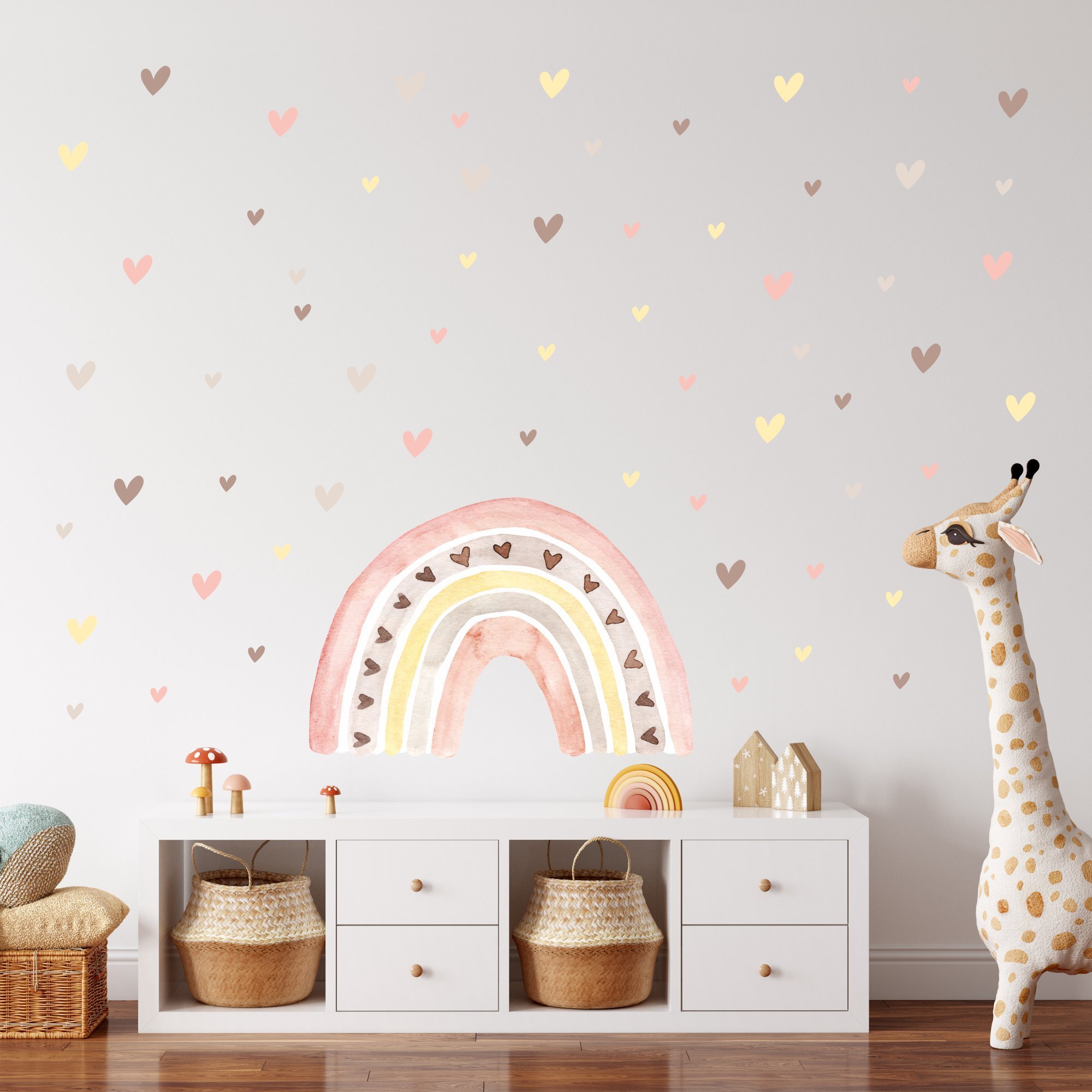 Suluboya Gökkuşağı ve Kalpler Sticker Set