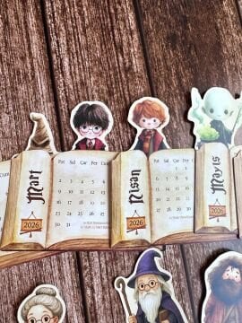 2026 Harry Potter Temalı Ahşap Standlı Özel Tasarım Takvim Masa Takvimi Hediye