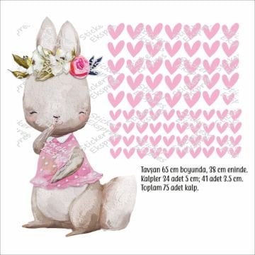 Sevimli Tavşan ve Kalpler Sticker Set