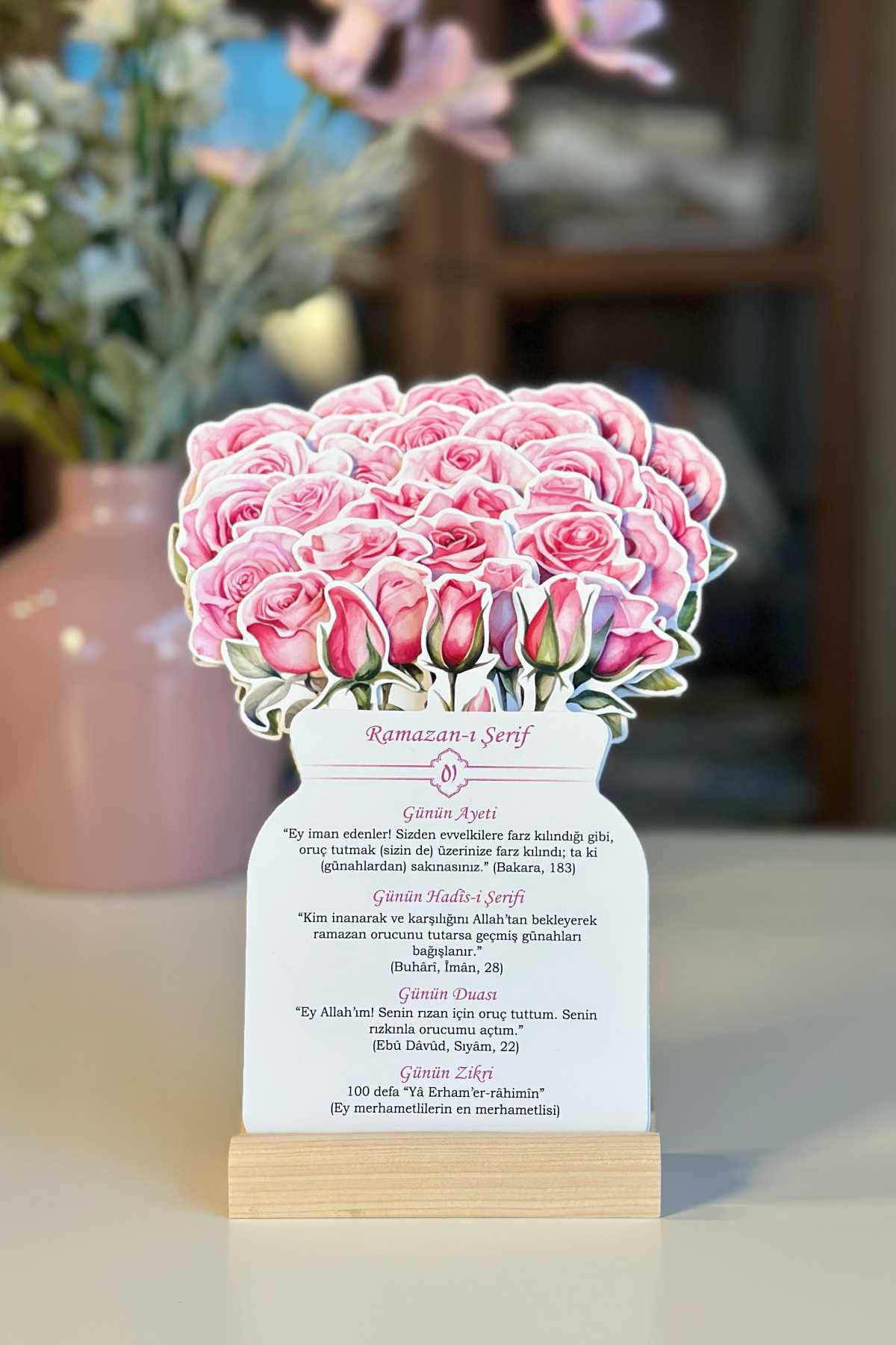 Büyük Boy Pembe Gül Temalı Çiçekli Ramazan Takvimi - 30 Günlük Ramazan Takvimi Ramazan Süsleri