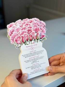 Büyük Boy Pembe Gül Temalı Çiçekli Ramazan Takvimi - 30 Günlük Ramazan Takvimi Ramazan Süsleri