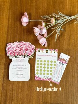 Büyük Boy Pembe Gül Temalı Çiçekli Ramazan Takvimi - 30 Günlük Ramazan Takvimi Ramazan Süsleri