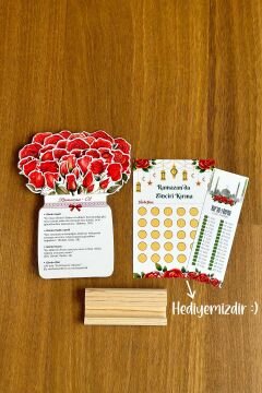 Büyük Boy Kırmızı Gül Temalı Çiçekli Ramazan Takvimi - 30 Günlük Ramazan Takvimi Ramazan Süsleri