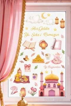 Ramazan Temalı Cami ve Ramazan Figürleri Cam Duvar Kapı Sticker Seti