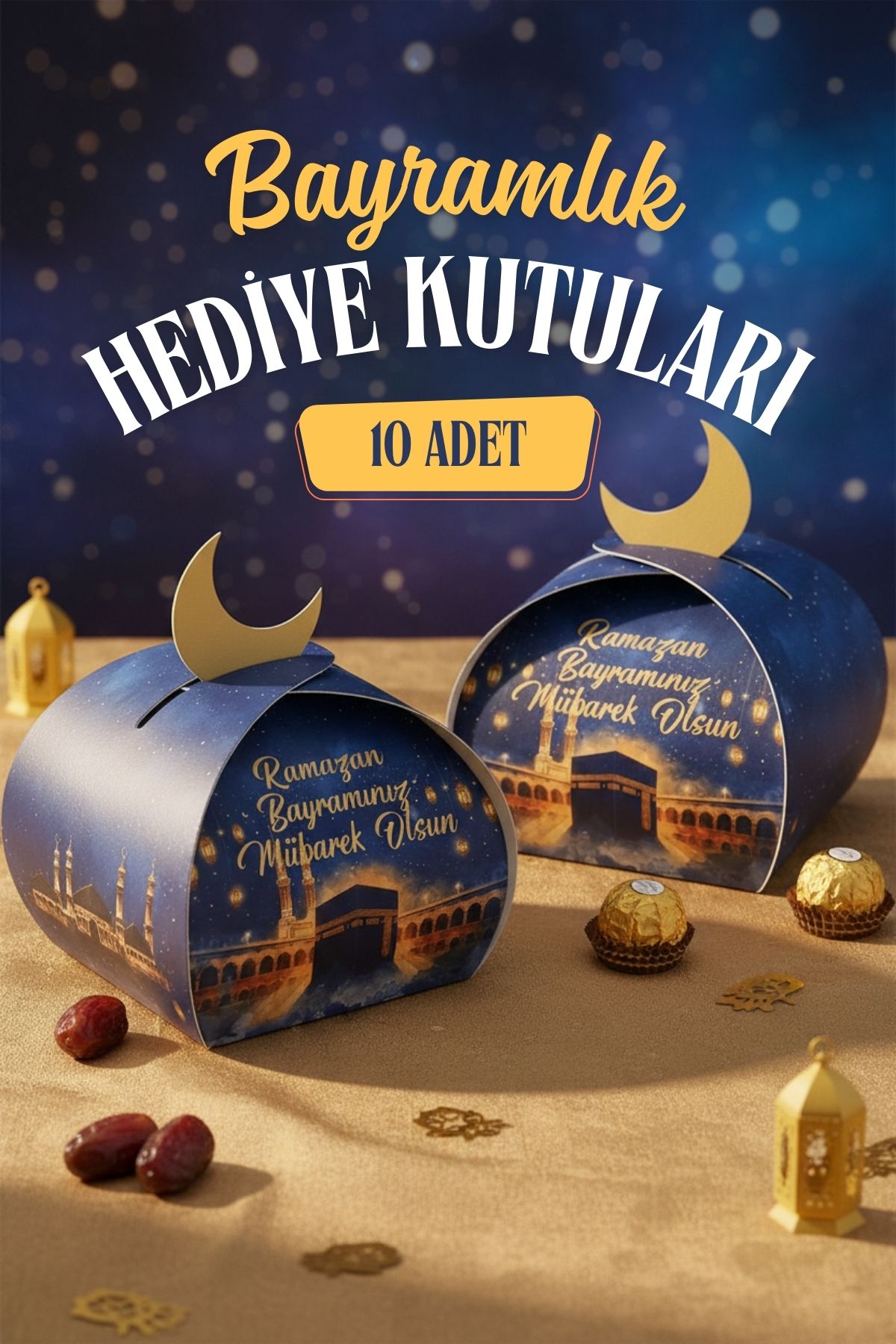 Bayramlık Hediye Kutusu, 10 Adet Özel Tasarım Bayram İçin Hediyelik Kutu, Hediye Paketi