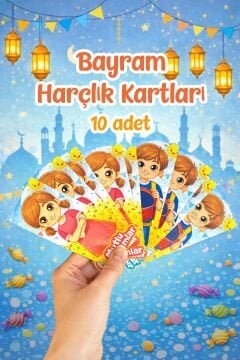 Çocuk Temalı Bayram Harçlık Kartı 10 Adet Kız Ve Erkek Ramazan ve Kurban Bayramı Tebrik Kartı