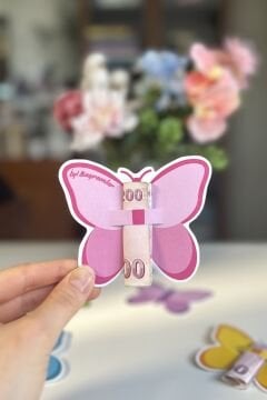 Kelebek Desenli Bayram Harçlık Kartı 10 Adet Karışık Renk Ramazan ve Kurban Bayramı Tebrik Kartı