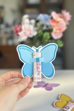 Kelebek Desenli Bayram Harçlık Kartı 10 Adet Karışık Renk Ramazan ve Kurban Bayramı Tebrik Kartı