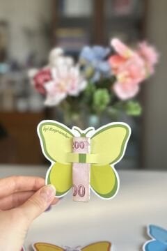 Kelebek Desenli Bayram Harçlık Kartı 10 Adet Karışık Renk Ramazan ve Kurban Bayramı Tebrik Kartı