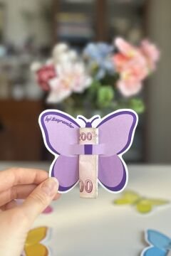 Kelebek Desenli Bayram Harçlık Kartı 10 Adet Karışık Renk Ramazan ve Kurban Bayramı Tebrik Kartı