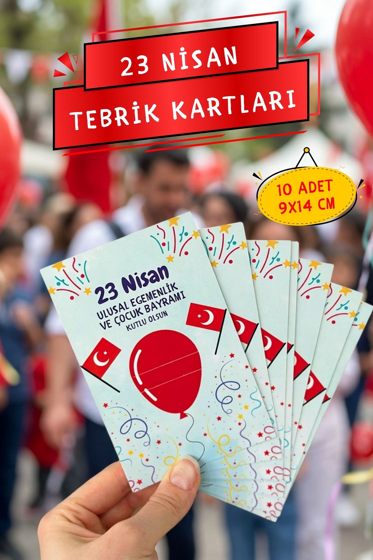23 Nisan Temalı Kesikli 10 Adet 14x9 Cm Tebrik Bileklik Lolipop Hediye Kartı - 23 Nisan Hediyesi