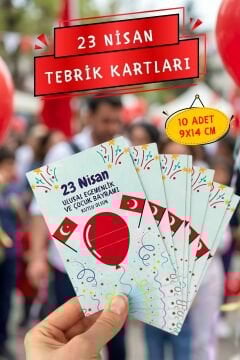23 Nisan Temalı Kesikli 10 Adet 14x9 Cm Tebrik Bileklik Lolipop Hediye Kartı - 23 Nisan Hediyesi