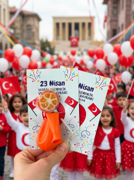23 Nisan Temalı Kesikli 10 Adet 14x9 Cm Tebrik Bileklik Lolipop Hediye Kartı - 23 Nisan Hediyesi