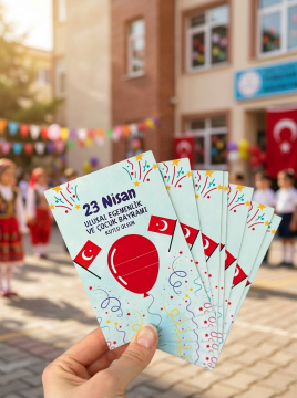 23 Nisan Temalı Kesikli 10 Adet 14x9 Cm Tebrik Bileklik Lolipop Hediye Kartı - 23 Nisan Hediyesi