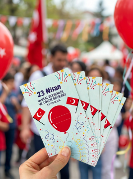 23 Nisan Temalı Kesikli 10 Adet 14x9 Cm Tebrik Bileklik Lolipop Hediye Kartı - 23 Nisan Hediyesi