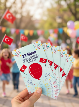 23 Nisan Temalı Kesikli 10 Adet 14x9 Cm Tebrik Bileklik Lolipop Hediye Kartı - 23 Nisan Hediyesi